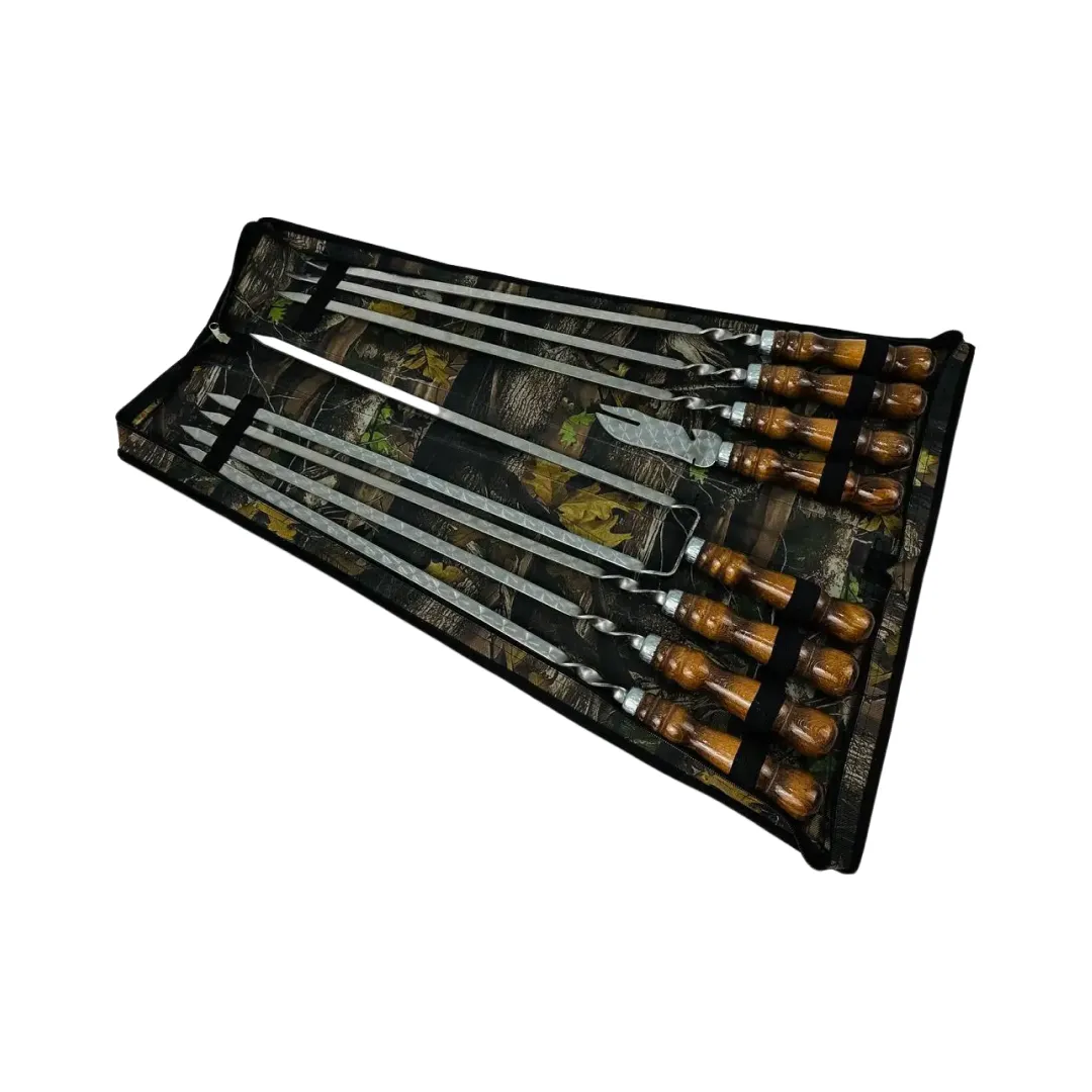 Набір шампурів у чохлі комбінований Кізляр 6 шт. подвійний шампур вилка-ніж з нержавіючої сталі (2-10-NB-2273)