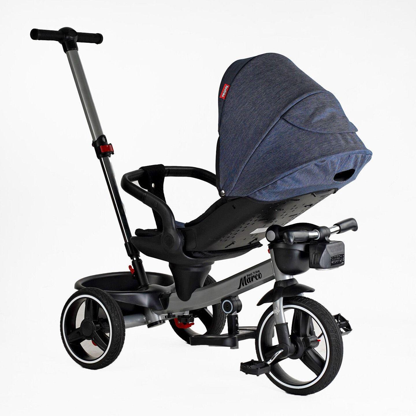 Велосипед дитячий триколісний Best Trike Marco 9155 PU складане кермо музична фара з батьківською ручкою Джинсовий (303-19) - фото 4