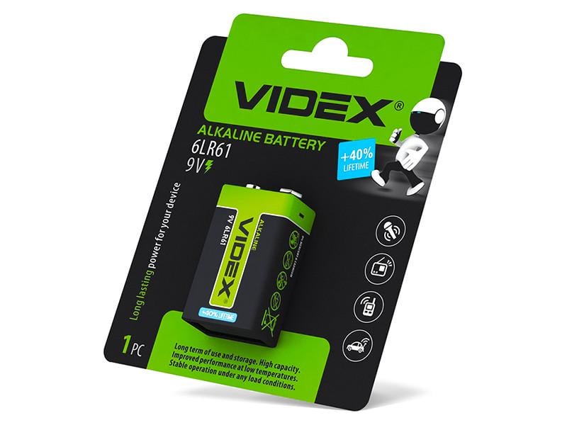 Батарейка щелочная Videx 6LR61 9V Крона Blister 1 шт. (8459)