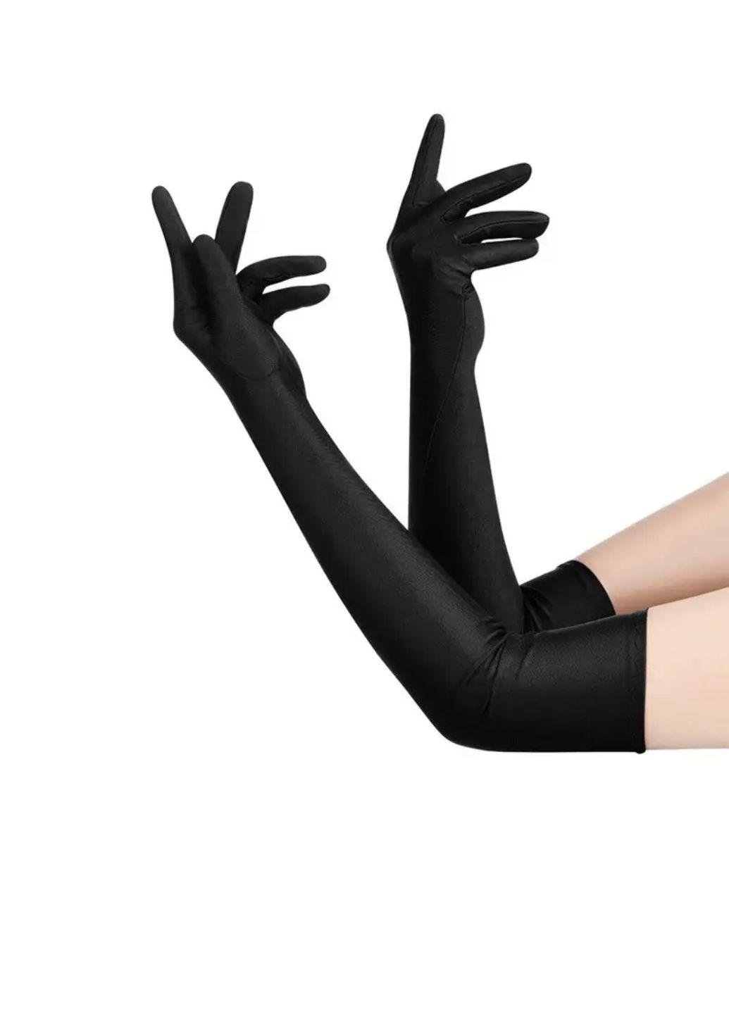 Рукавички жіночі довгі облягаючі One size Чорний (15613)