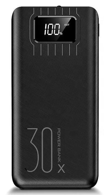 Повербанк 30000 mAh з кабелями 2хUSB MicroUSB/Lightning/Type-C Чорний (1789810504)