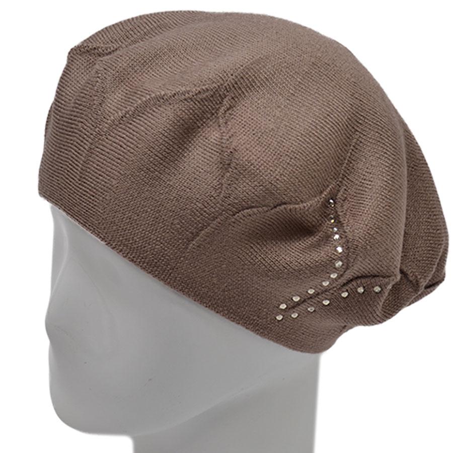 Берет Lirus Ирис двойной из шерсти тонкой вязки сбоку с камнями р. 56-58 Темно-пудровый