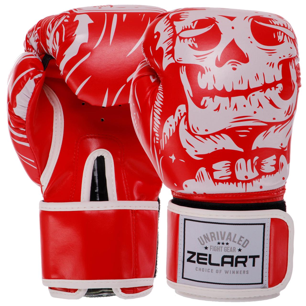 Боксерские перчатки Zelart FLEX SKULL искусственная кожа 10 oz Красный (BO-5493)