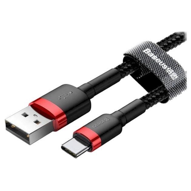 Кабель для быстрой зарядки BASEUS Cafule Cable USB to Type-C Quick Charge 3,0 3 A 1 м Black/Red (CATKLF-B91) - фото 1