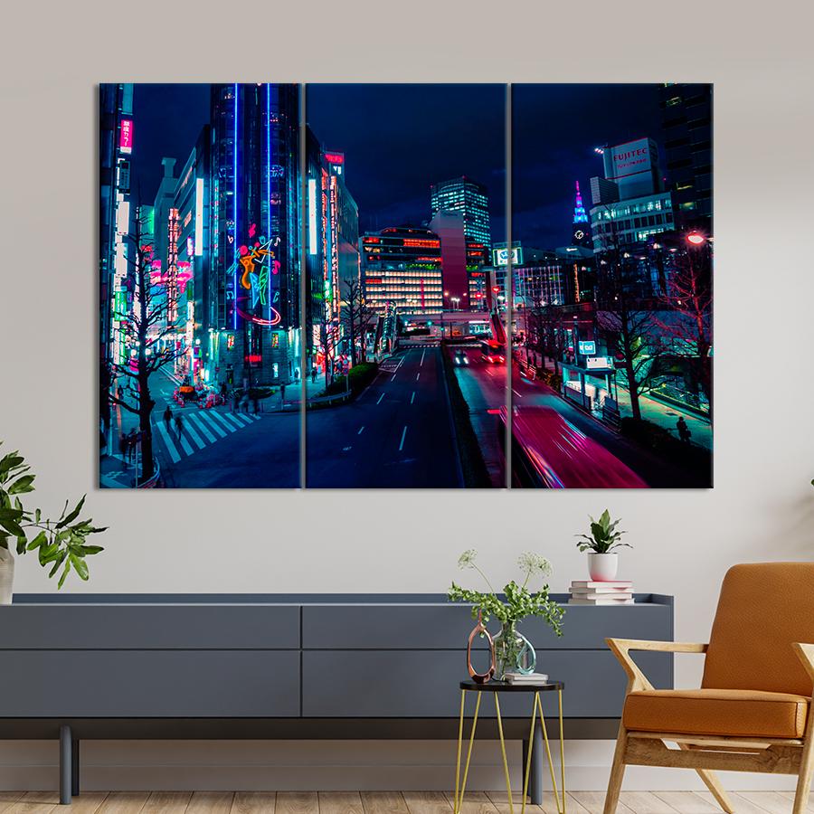 Картина город Японский неоновый город 156x100 см (A777-3)