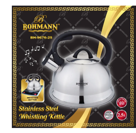 Чайник зі свистком Bohmann з нержавіючої сталі 2,5 л (BH-9676-25) - фото 2 Чайник зі свистком Bohmann з нержавіючої сталі 2,5 л (BH-9676-25) - фото 2