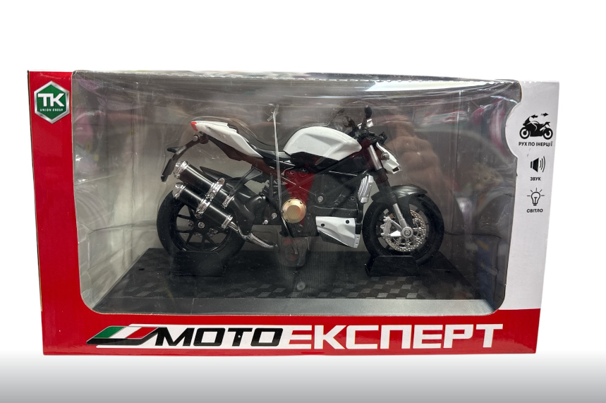 Мотоцикл BG 12-854 Мото Експерт металопластик масштаб 1:12 прогумовані колеса підсвічування звук амортизація та платформа