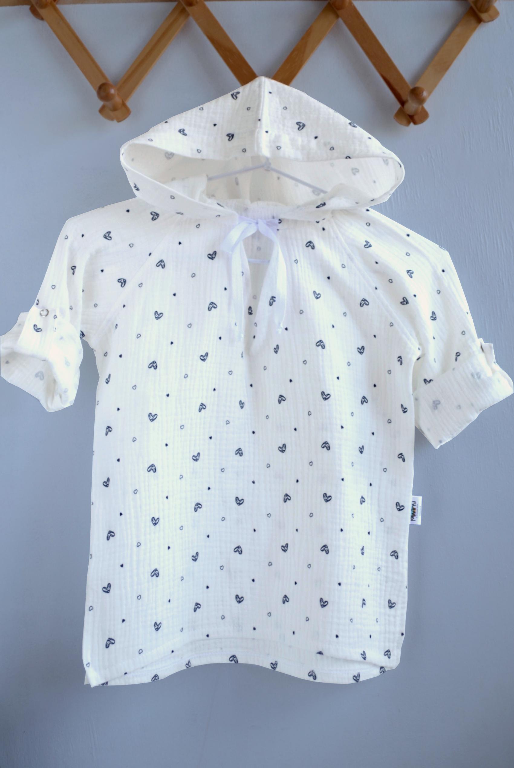 Детская муслиновая туника-рубашка Mwing 116 см -126 Молочный с сердечками