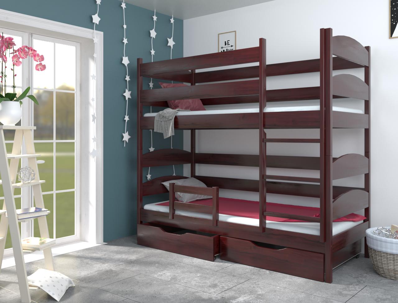 Кровать двухъярусная Luna Лакки из натурального дерева с бортиком и ящиками 90х200 см Палисандр (38717)