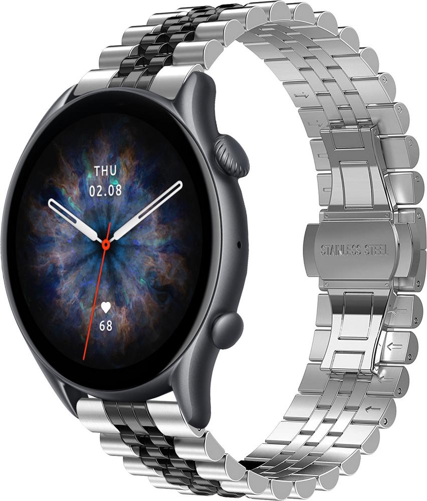 Браслет металлический Stech Line для Amazfit GTR 3 Pro Silver Black (29153-69)
