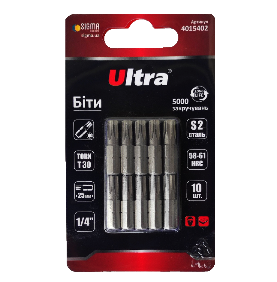 Біти Ultra TORX 30х25 сталь S2 10 шт. (4015402) Біти Ultra TORX 30х25 сталь S2 10 шт. (4015402)
