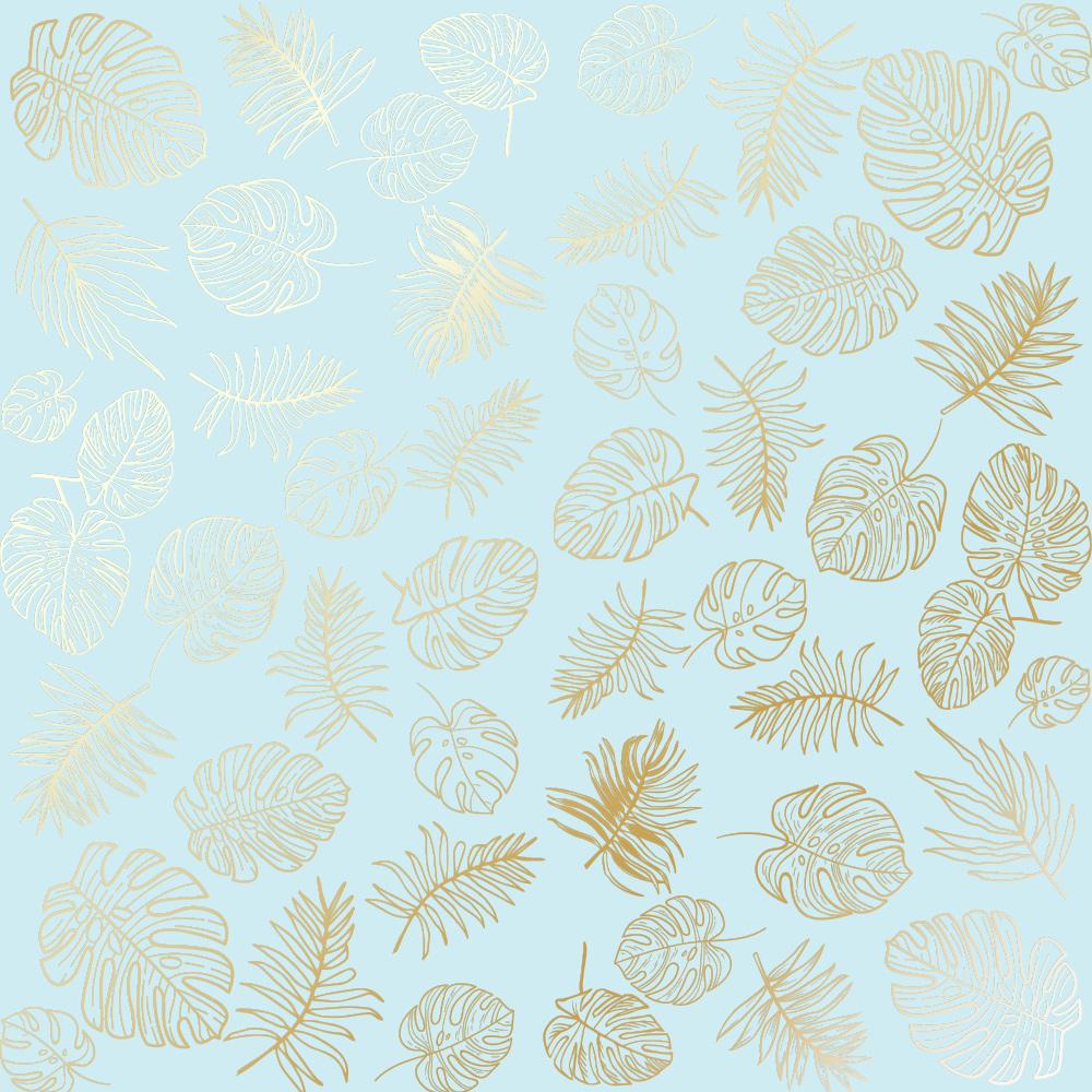 Лист бумаги односторонний Golden Tropical Leaves с фольгированием 30,5х30,5 см Blue