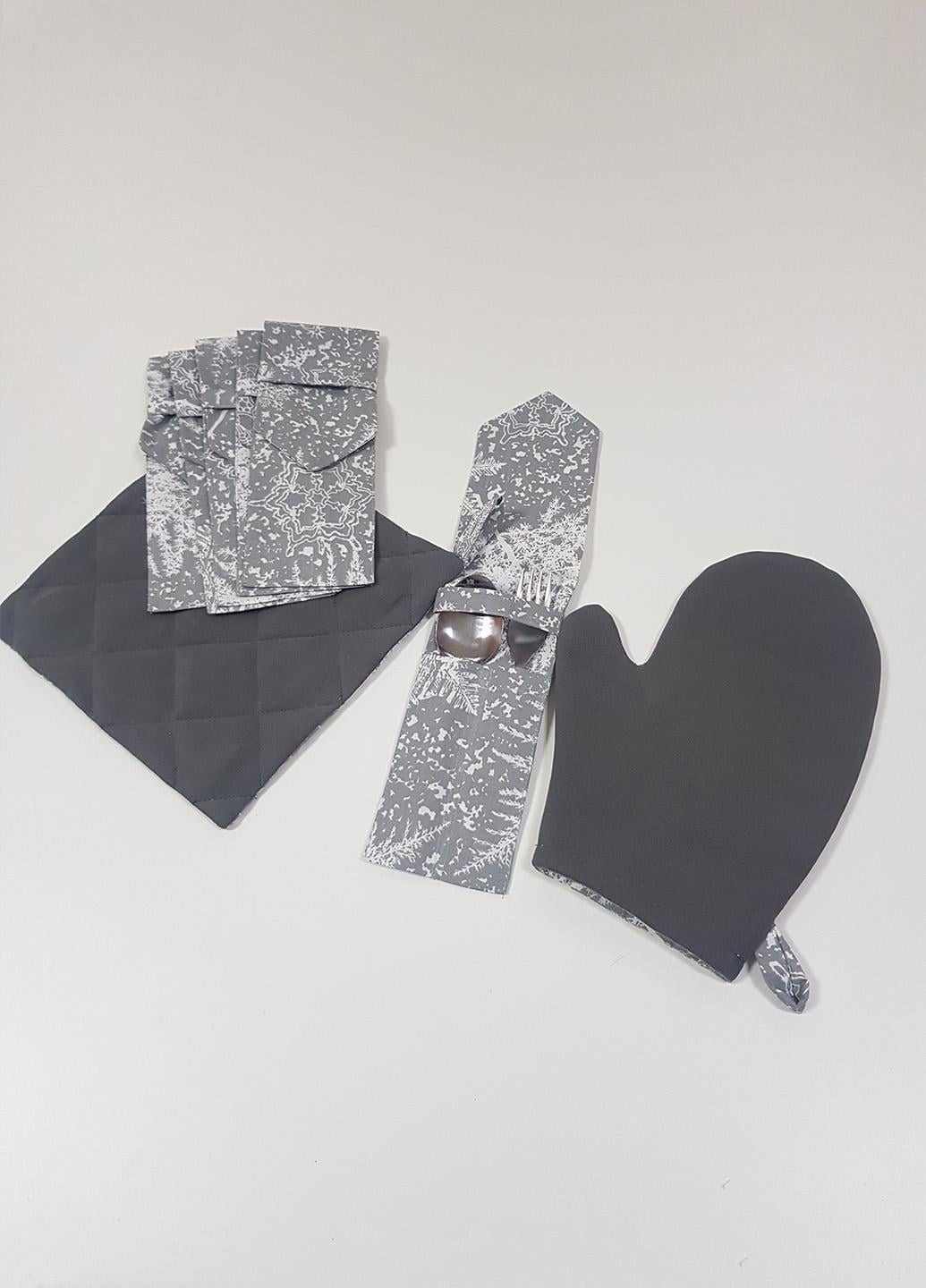 Комплект для сервировки Firanka Новогодний чехлы для приборов 6 шт. прихватка 1 шт. рукавичка 1 шт. Серый (1_1ч)