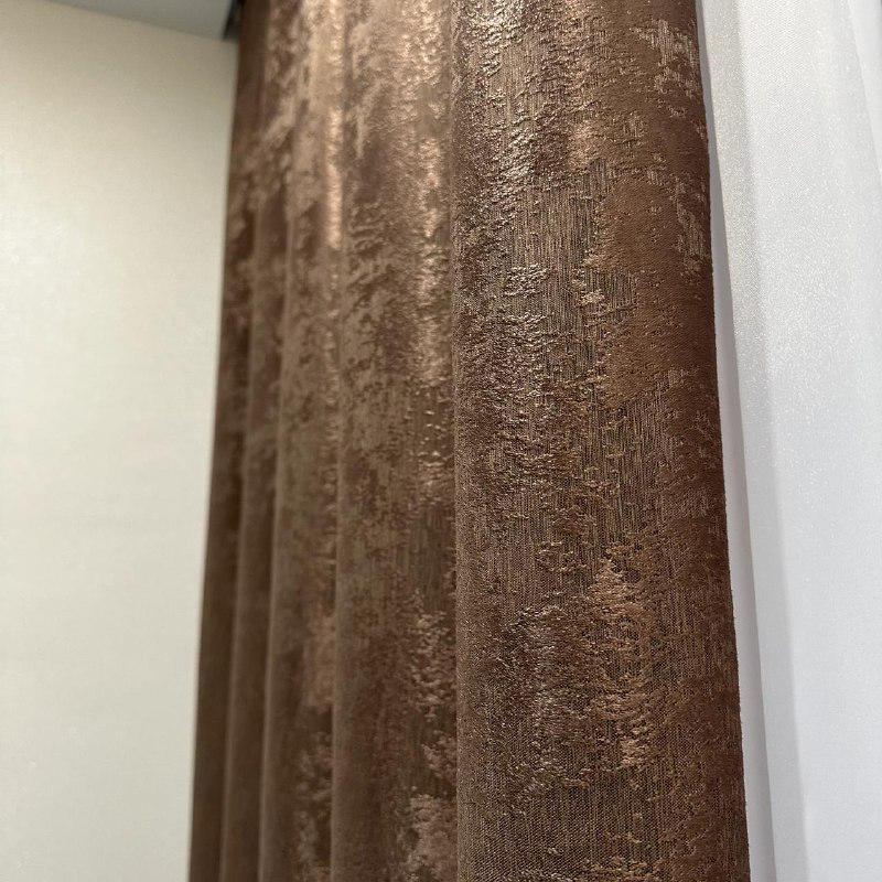 Шторы жаккардовые с мраморным узором среднее затемнение 1,5x2,7 м 2 шт. Коричневый (К1039-17) - фото 2