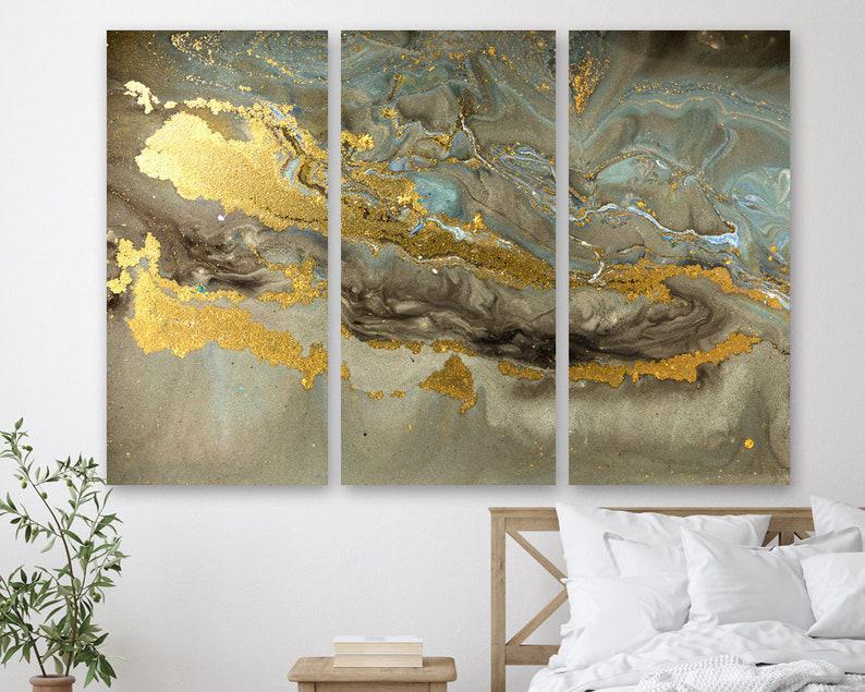 Модульная картина KIL Art Роскошная золотая мраморная поверхность на холсте из трех частей 156x100 см (M3_XL_339)