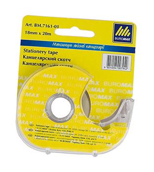 Клейка стрічка канцелярська Buromax в диспенсері 18 мм х 20 м 40 мкм Прозорий (BM.7161-01) Клейка стрічка канцелярська Buromax в диспенсері 18 мм х 20 м 40 мкм Прозорий (BM.7161-01)