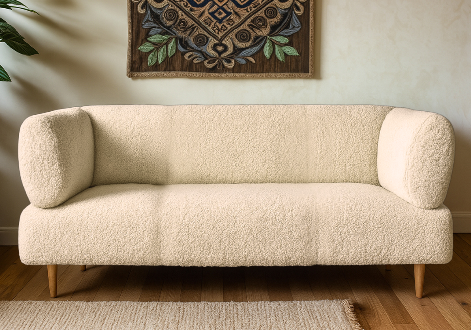 Диван офисный Tobi Sho Бенно-1 с подлокотниками и деревянными ножками букле Alpaca 1200х720х750 мм Айвори/04