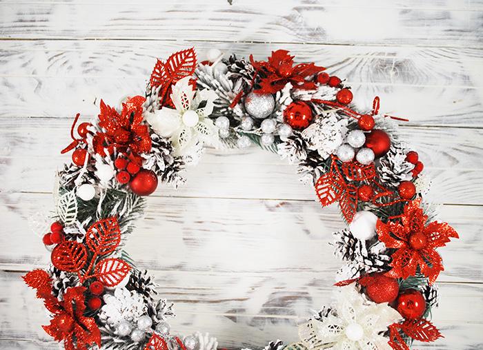 Венок новогодний 38 см Красный/Белый/Серебро (4782004) - фото 2 Венок новогодний 38 см Красный/Белый/Серебро (4782004) - фото 2