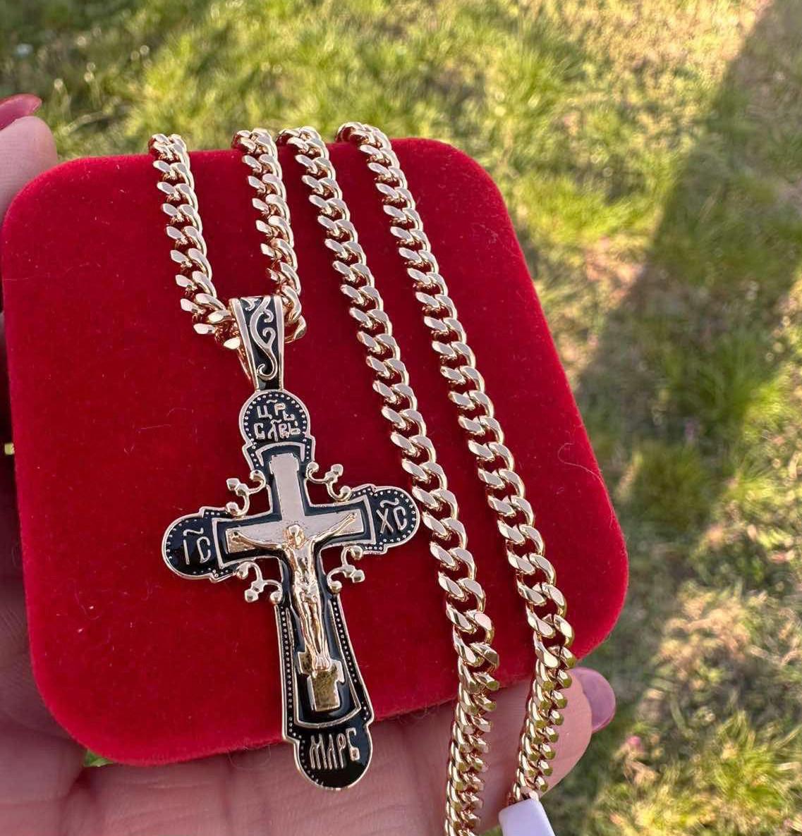 Набор украшений Xuping цепочка плетение панцирное 50/55 см 3 мм/крестик Православный 4,5х2,3 см 18к 585п Золотой (82-048-1)