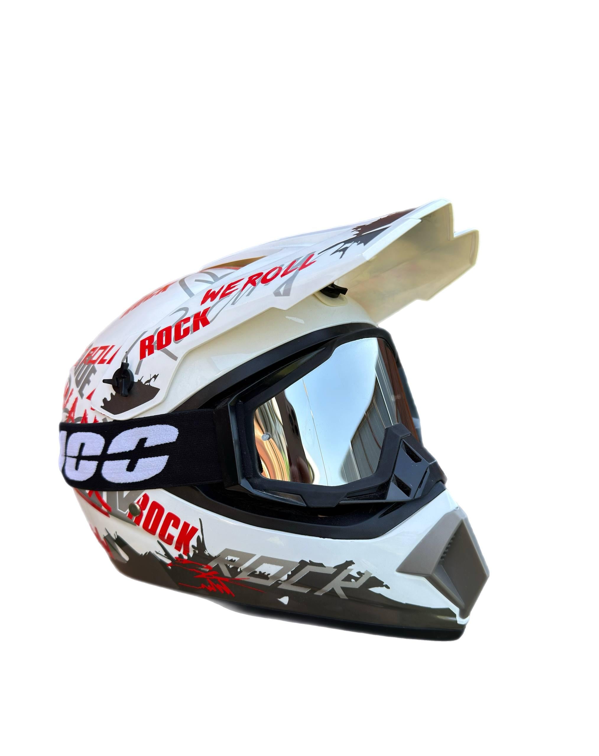 Мотошлем эндуро кроссовый Helmet Rock L Бело-красный и очки Profi 100% с поляризацией Черный (0346)