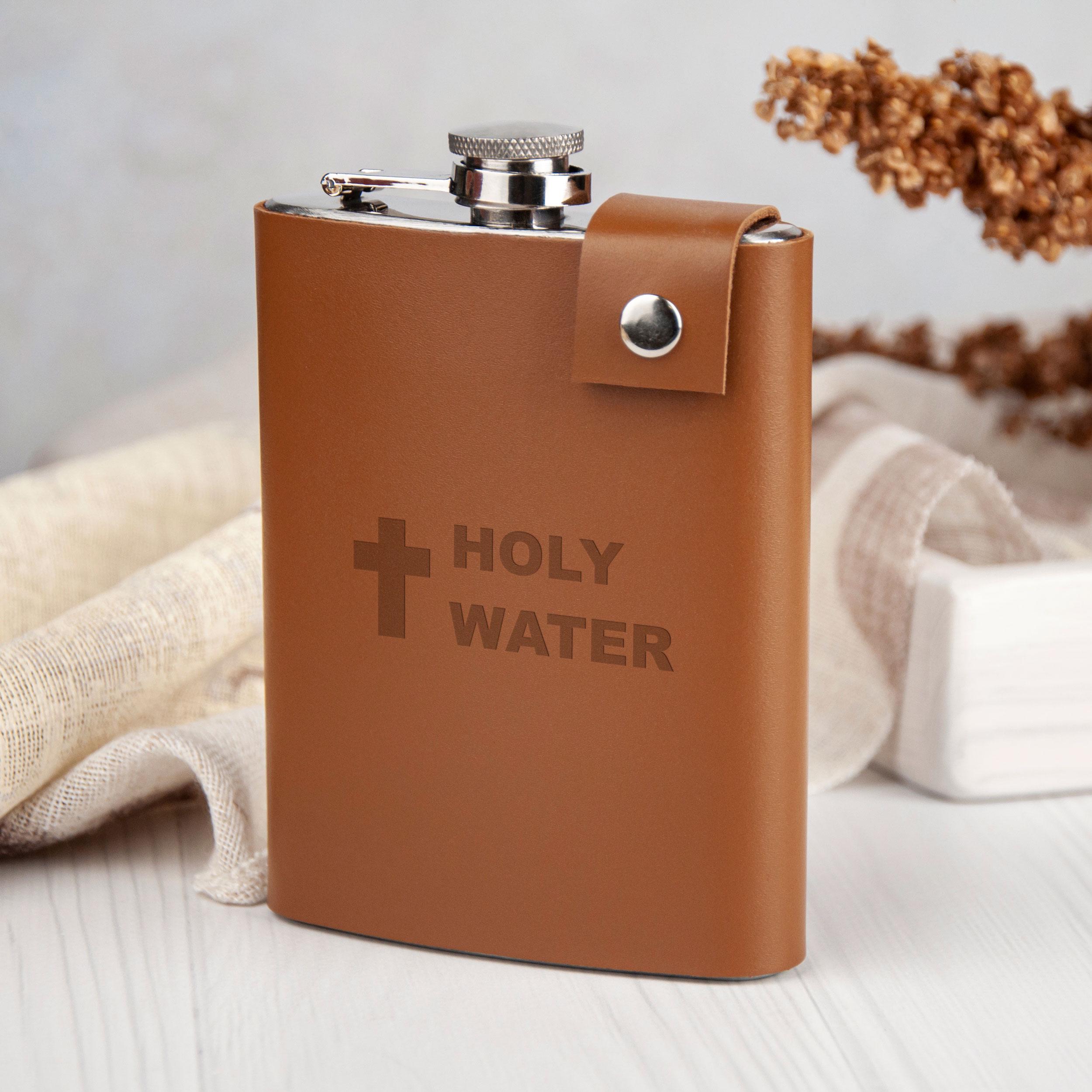 Фляга кожаная с надписью "Holy water" 240 мл Brown (LFL-0036_2) Фляга кожаная с надписью "Holy water" 240 мл Brown (LFL-0036_2)