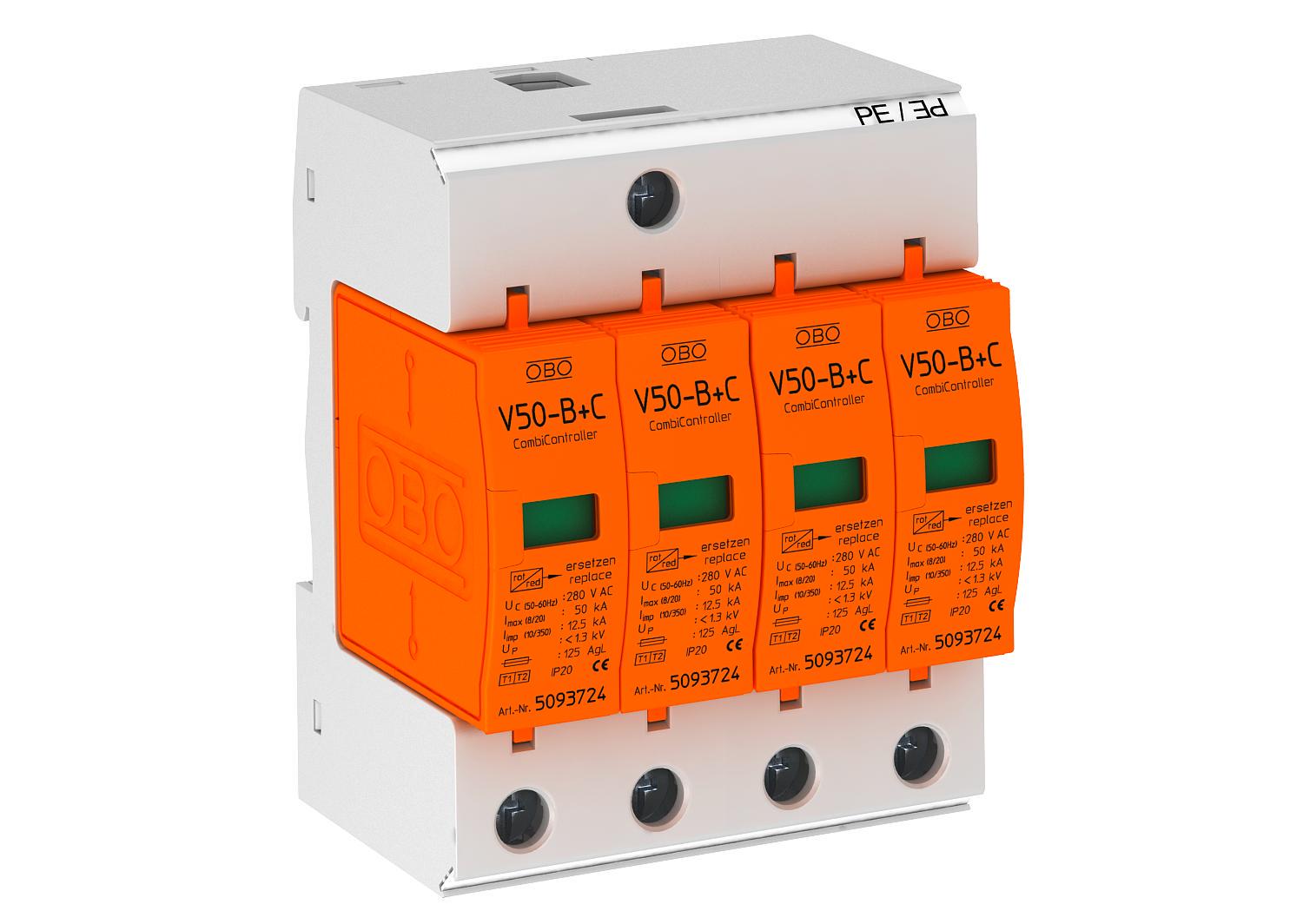 Ограничитель перенапряжения OBO bettermann V50-B+C 4 4P 120кА 280 В класc 1+2 B+С (5093631)
