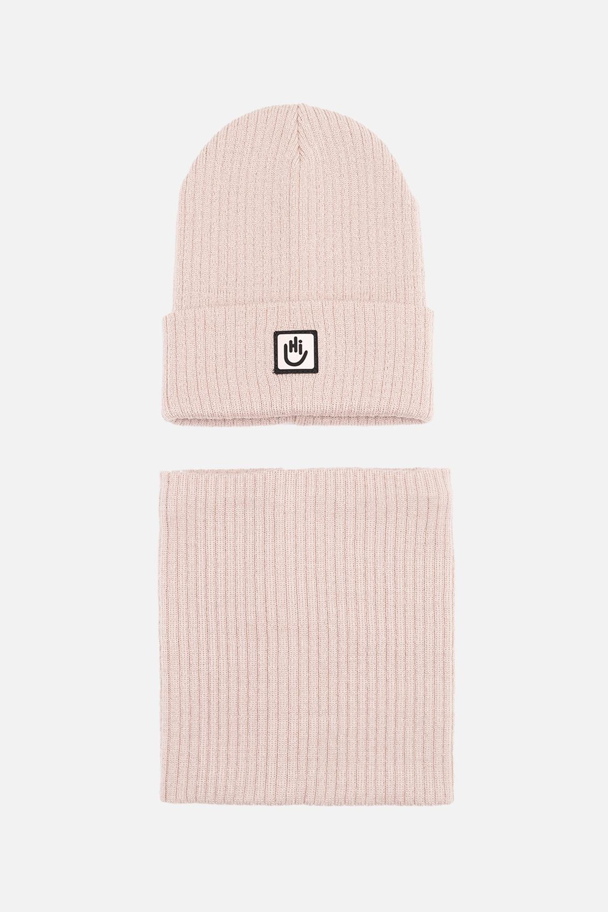 Комплект для девочки шапка/шарф 54-56 см Пудровый (ЦБ-00262984)