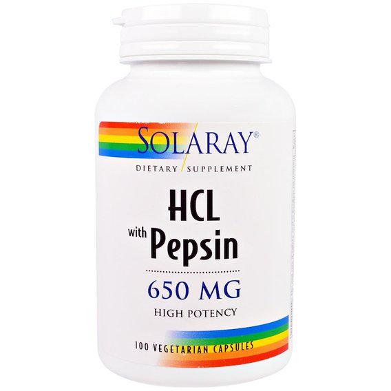 Бетаїну гідрохлорид Solaray HCL with Pepsin 650 мг 100 Veg Caps (SOR-04814)