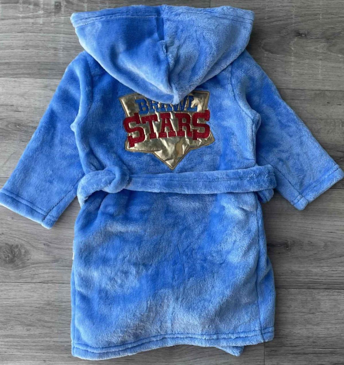 Халат детский мягкий с капюшоном Brawl Stars для мальчика 110/116 см на 5/6 лет Голубой