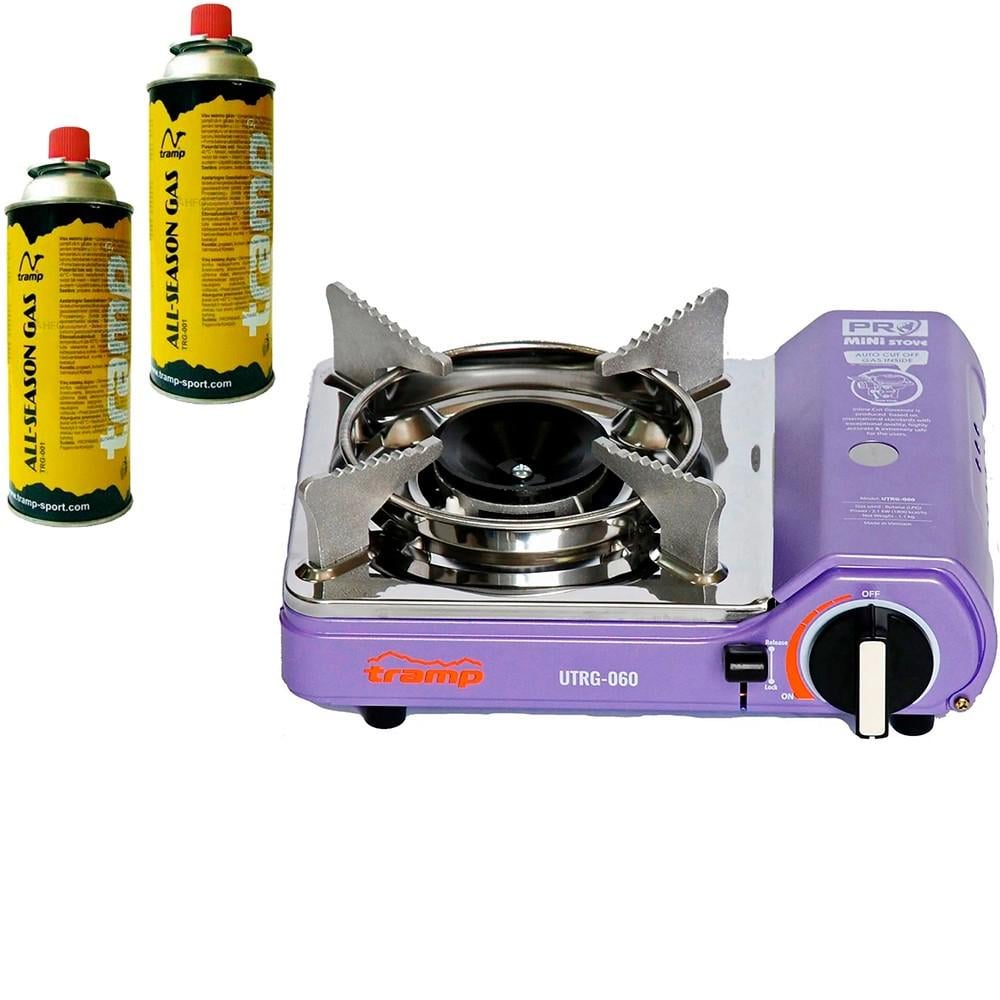 Комплект Плита газовая Tramp UTRG-060 + Газовый картридж 2 шт Gas universal Propane-Butane G777