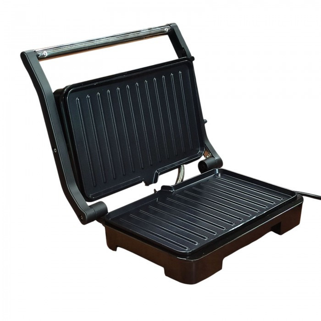 Электрогриль прижимной Domotec MS-240 1000 Вт антипригарное покрытие Черный/Металик (ML-05025)