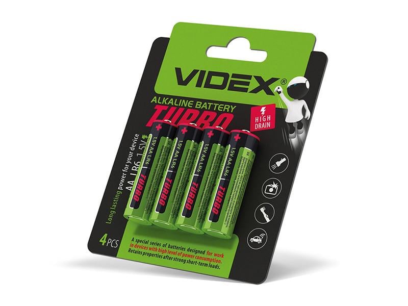 Батарейка лужна Videx LR6/AA turbo blister 4 шт. (7296)