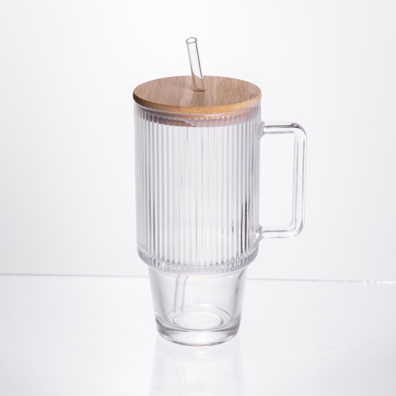 Кружка скляна з кришкою і трубочкою 750 мл (HP-19-48)