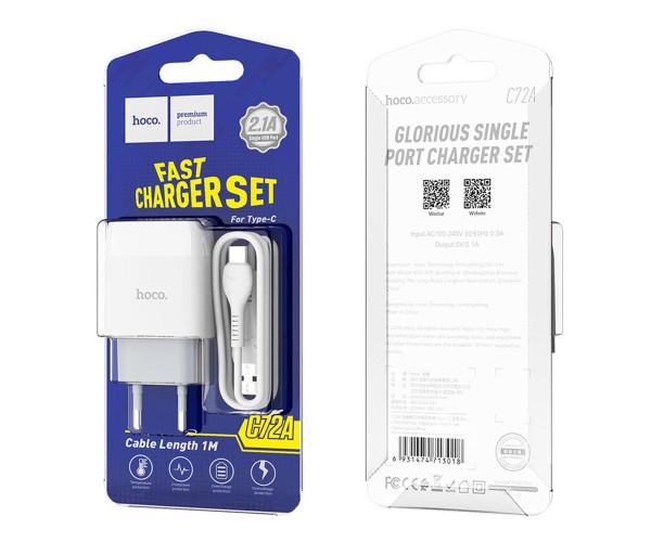 Устройство сетевое зарядное Hoco C72A USB 2,1 A Type-C 1 м White - фото 6 Устройство сетевое зарядное Hoco C72A USB 2,1 A Type-C 1 м White - фото 6