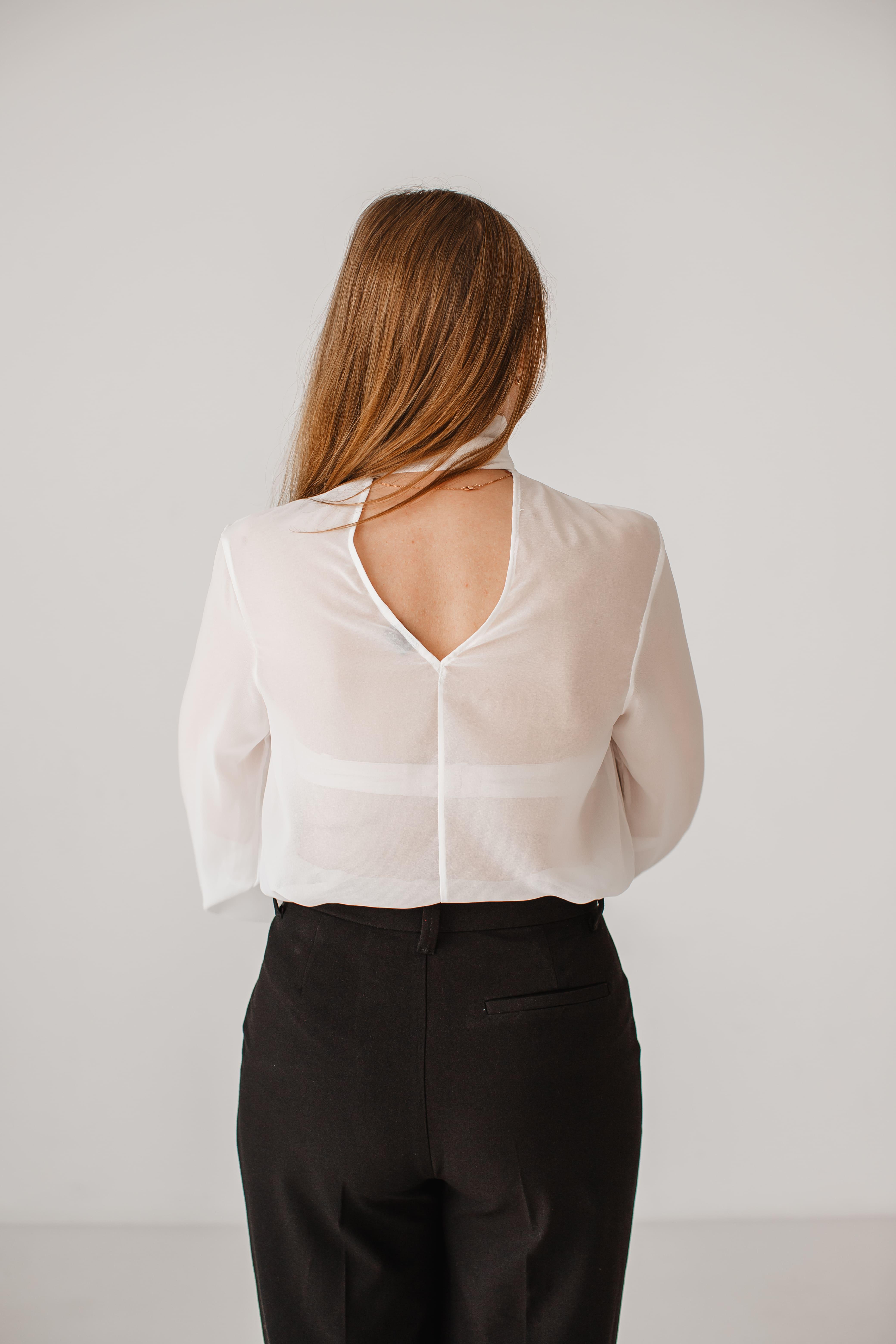 Блуза жіноча VSlatinina напівпрозора шифонова з бантом XS Айворі (01234567819) - фото 6 Блуза жіноча VSlatinina напівпрозора шифонова з бантом XS Айворі (01234567819) - фото 6