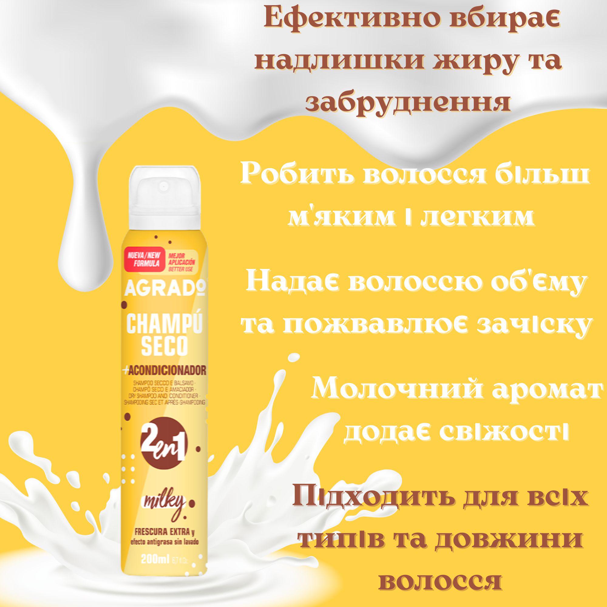 Сухой шампунь и кондиционер 2en1 Agrado Milku 200 мл - фото 4 Сухой шампунь и кондиционер 2en1 Agrado Milku 200 мл - фото 4