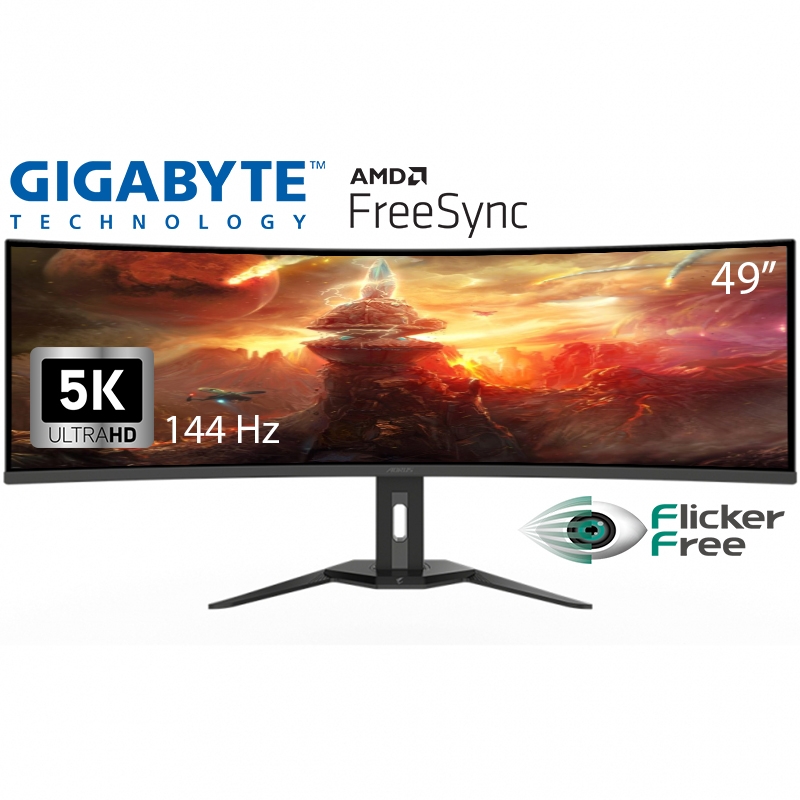 Монитор Gigabyte AORUS CO49DQ Gaming Monitor изогнутый OLED 5120x1440 5K DQHD 49" (tf6456) - фото 2 Монитор Gigabyte AORUS CO49DQ Gaming Monitor изогнутый OLED 5120x1440 5K DQHD 49" (tf6456) - фото 2