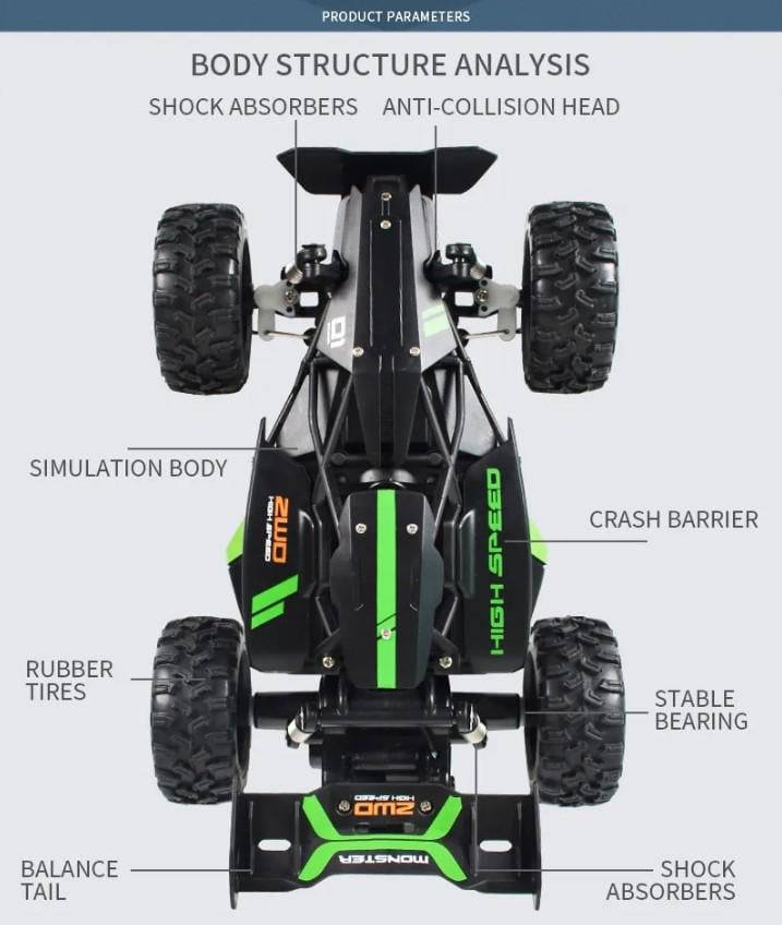 Машинка Баггі на радіокеруванні HotDeer Power Gale Pro 2wd Buggy Green (2WDB-Green) - фото 11