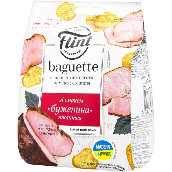 Сухарики пшеничные Flint Baguette Буженина пикантная 100 г (4820182747724)