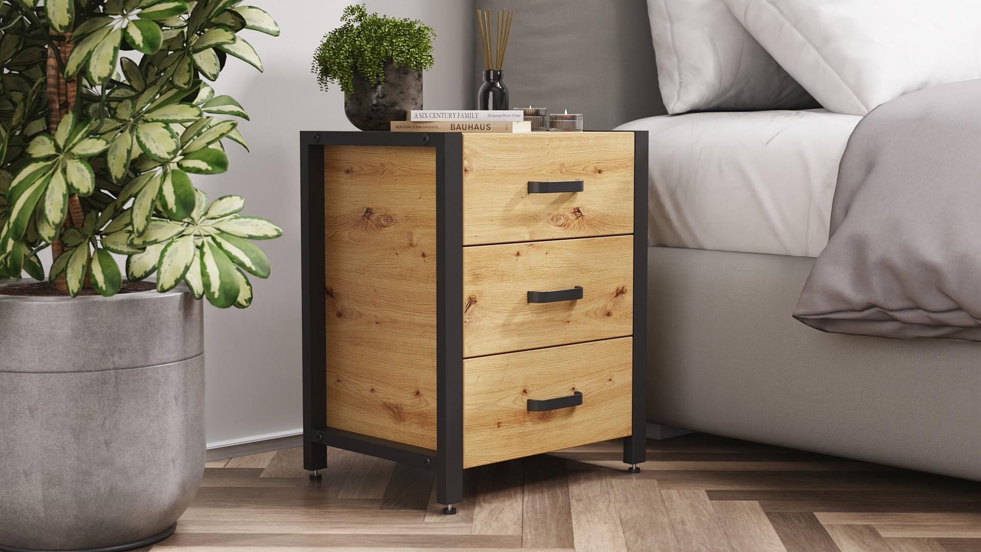 Тумба универсальная Ferrum-decor Вивьен ДСП 16 мм 3 50x41x40 Черный/Дуб Артизан (FRD-106870)