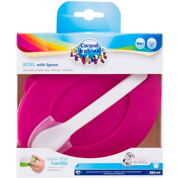 Набор посуды тарелка-контейнер + ложка Canpol Babies Розовый (31/406_pin)
