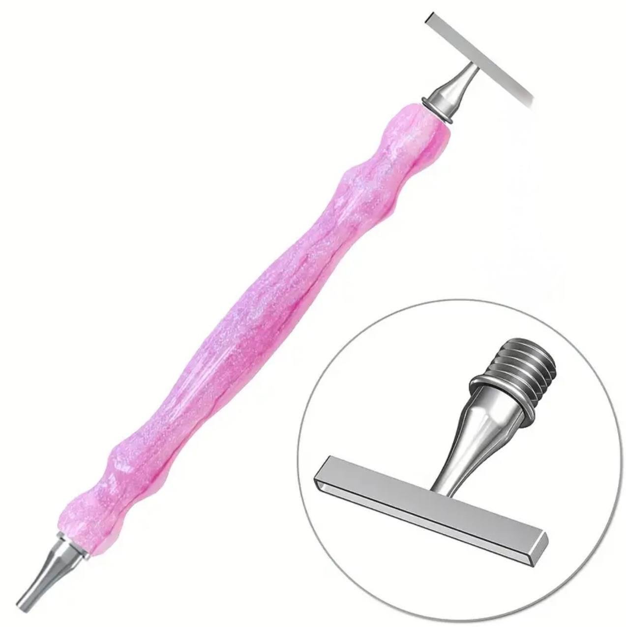 Стилус для алмазной мозаики с квадратными металлическими насадками на 1 и 10 камешков Розовый (2655331294) - фото 4