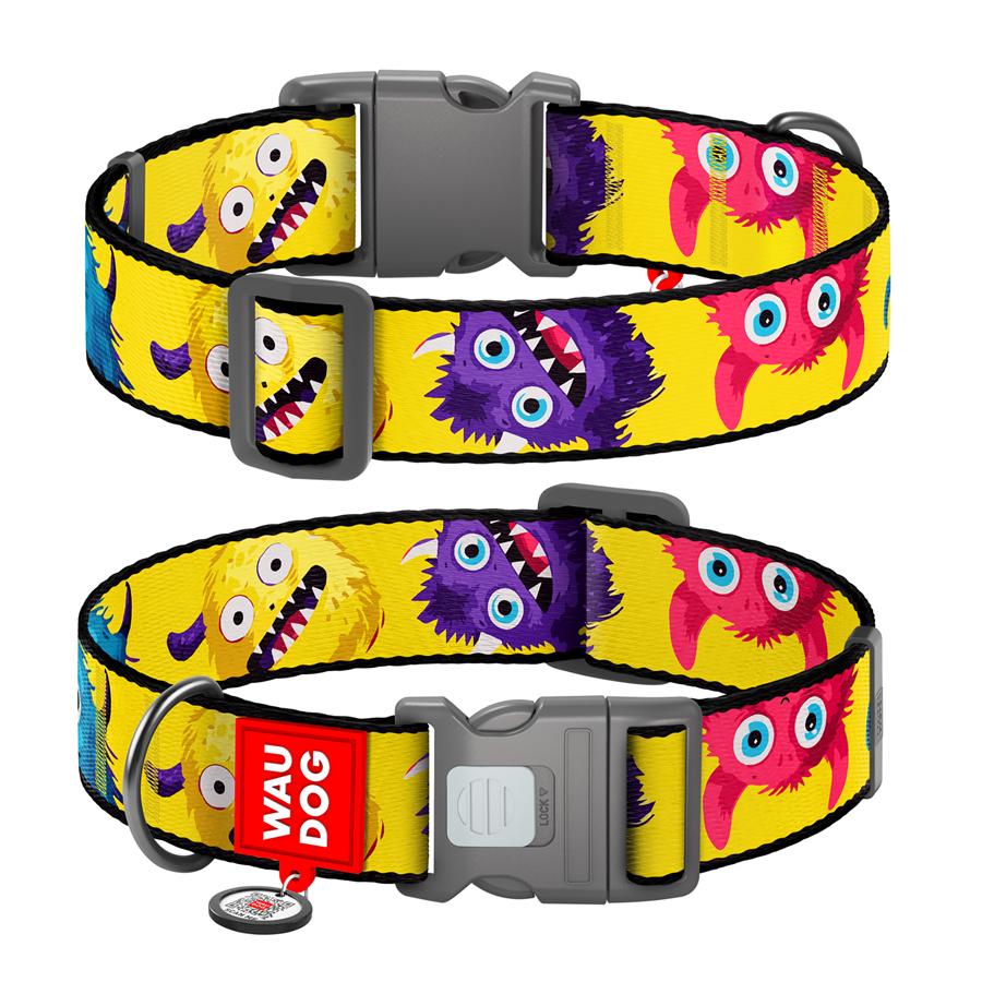 Ошейник для собак с QR-паспортом Waudog Nylon Мохнатые монстры пластиковый фастекс XXL 35 мм 46-70 см Yellow (284-4050) - фото 1 Ошейник для собак с QR-паспортом Waudog Nylon Мохнатые монстры пластиковый фастекс XXL 35 мм 46-70 см Yellow (284-4050) - фото 1