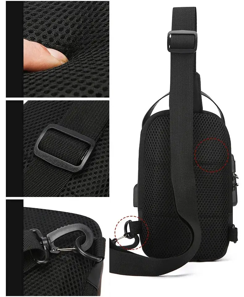 Сумка нагрудна чоловіча водонепроникна USB Чорний з коричневим (29697215) - фото 2 Сумка нагрудна чоловіча водонепроникна USB Чорний з коричневим (29697215) - фото 2