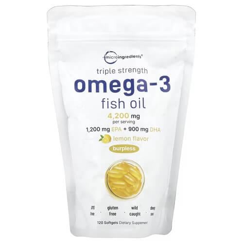 Омега-3 Micro Ingredients Triple Strength Omega-3 Fish Oil Lemon 120 Softgels (MII-16722)