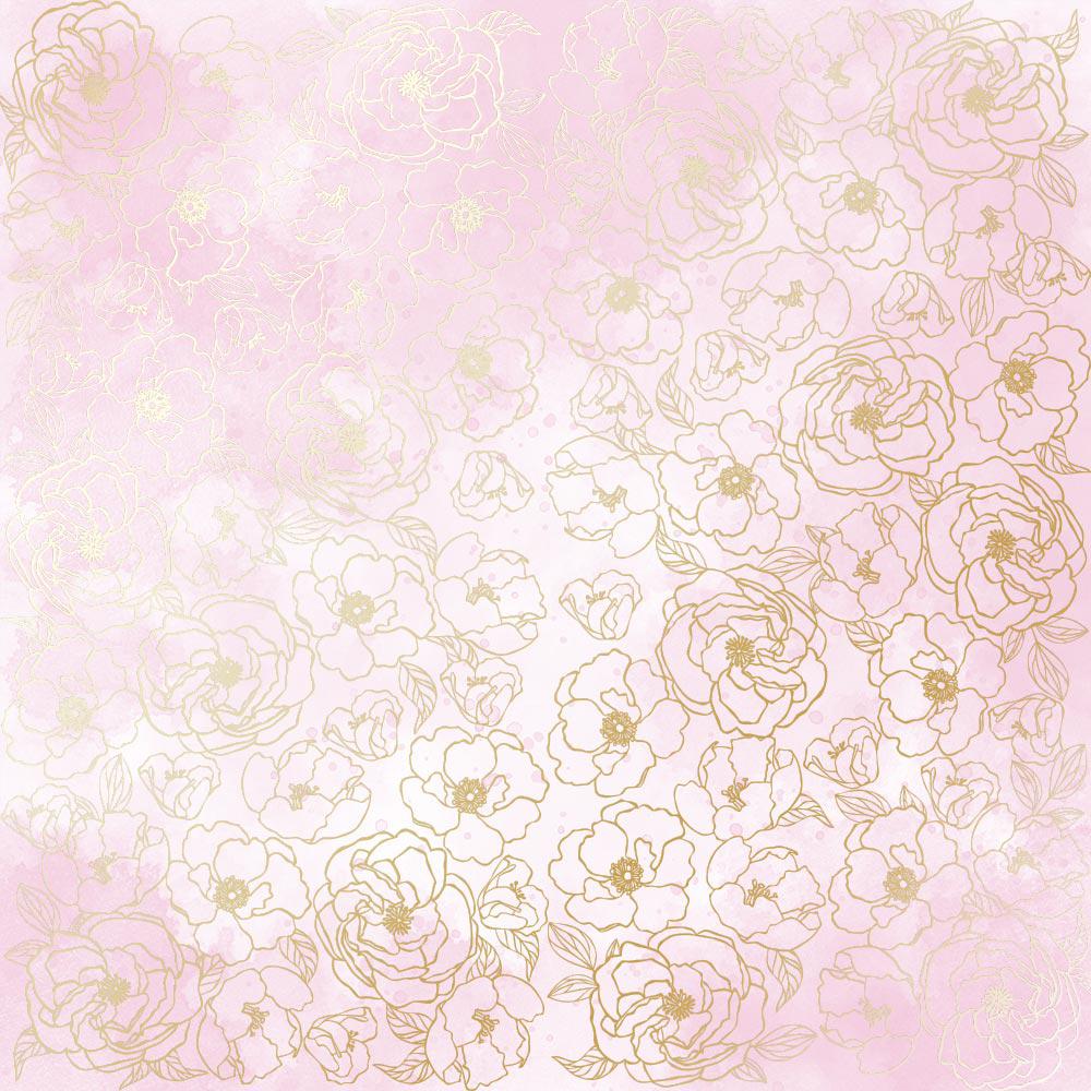 Лист паперу односторонній Golden Pion з фольгуванням 30,5х30,5 см Pink shabby/Watercolor