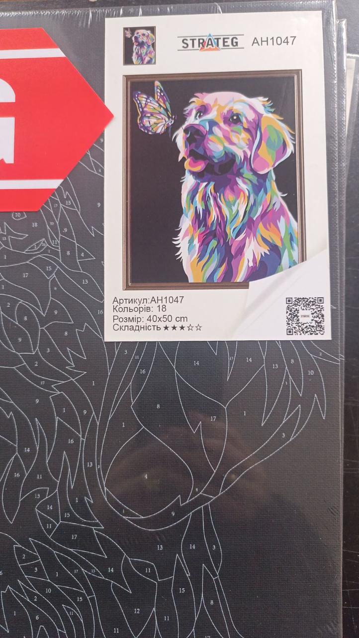 Картина по номерам Strateg Поп арт Собака с бабочкой черный холст 40х50 см (AH1047) - фото 2 Картина по номерам Strateg Поп арт Собака с бабочкой черный холст 40х50 см (AH1047) - фото 2