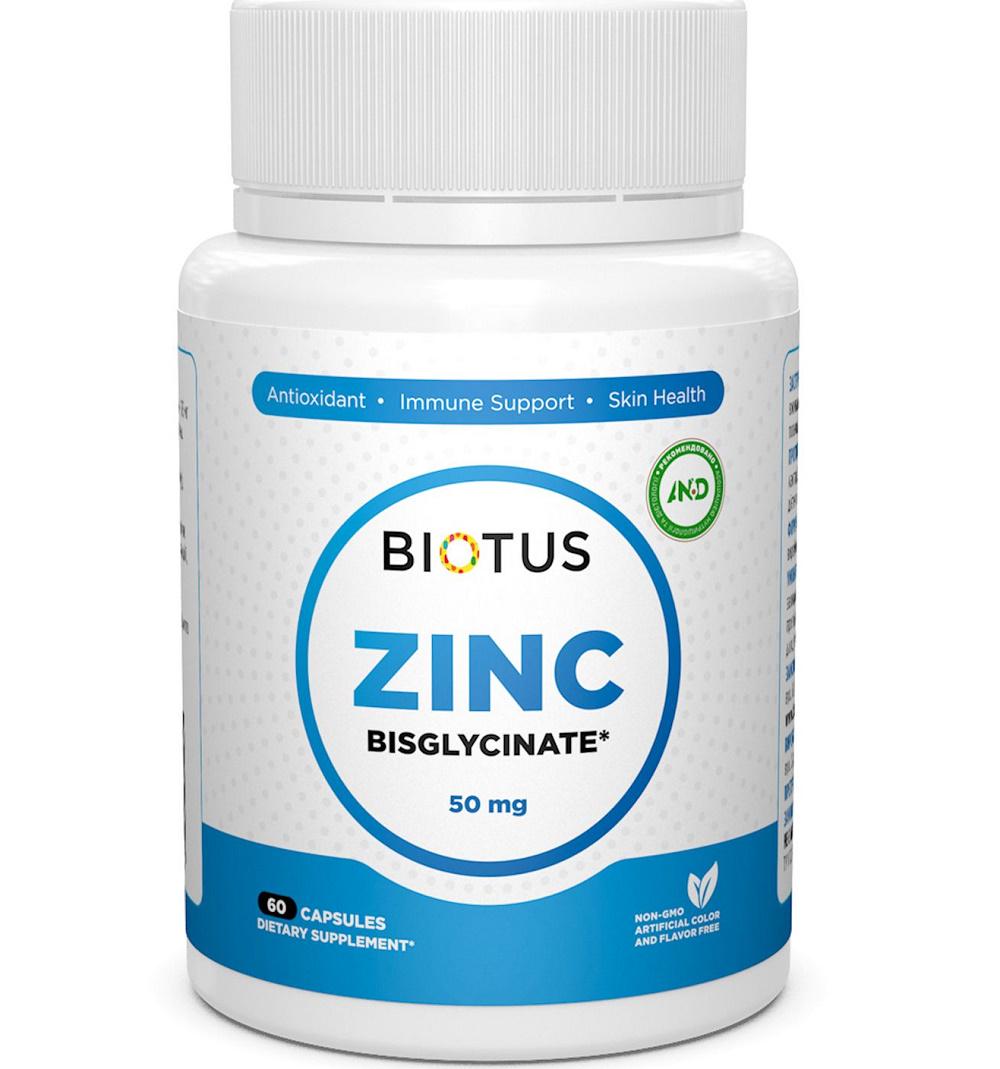 Микроэлемент Цинк Biotus Zinc Bisglycinate 50 mg 60 Caps BIO-530555