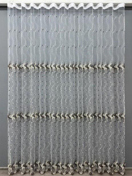 Тюль с вышивкой фатин Кремовый/Венге (1487т) Тюль с вышивкой фатин Кремовый/Венге (1487т)