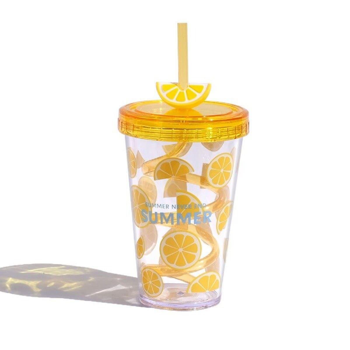 Тамблер-стакан Лимон акриловый с трубочкой 380 мл (69-960)